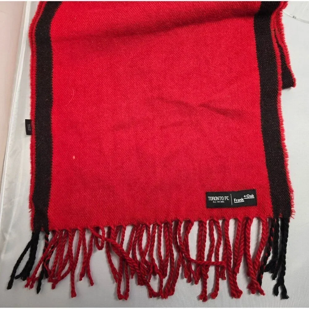 Toronto FC Red Black Fringe Scarf By Frank & Oak Wool blend MLS football soccer